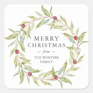 Sticker Carré Végétation d'hiver Berries Feuilles Wreath Noël