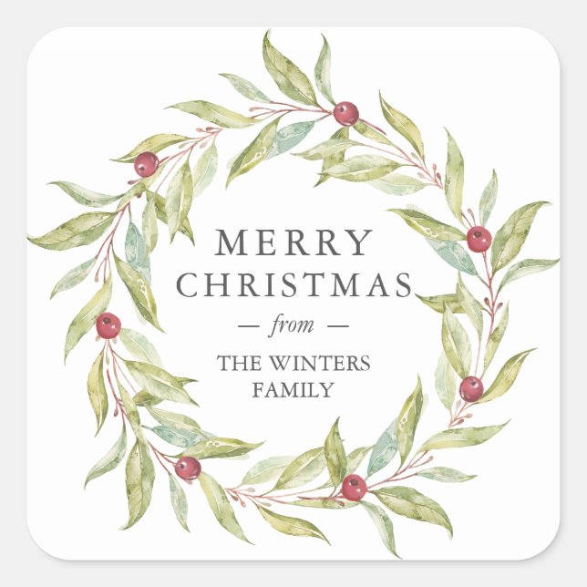 Sticker Carré Végétation d'hiver Berries Feuilles Wreath Noël (Devant)
