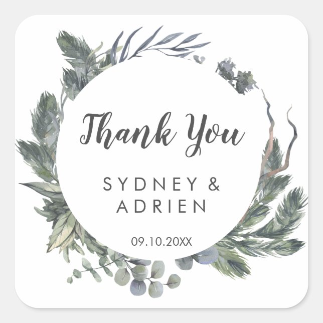 Sticker Carré Végétation d'hiver Mariage Merci Favoriser (Devant)