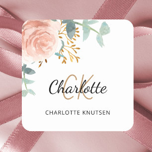 Sticker Carré Végétation florale rose or rose Quinceanera
