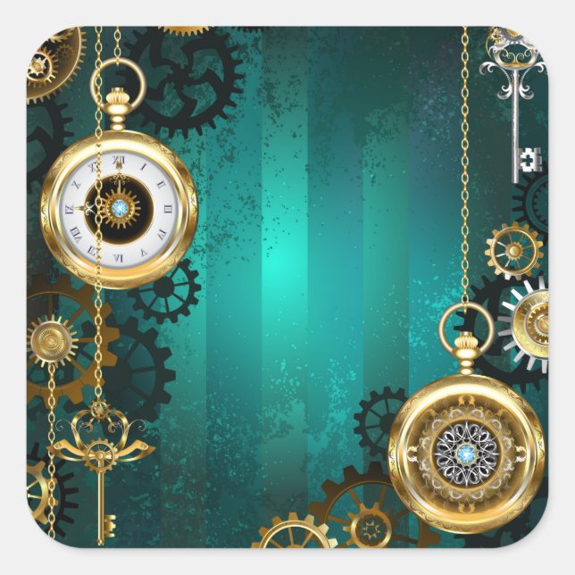 Sticker Carré Veille bijoux Steampunk sur un Arrière - plan vert (Devant)