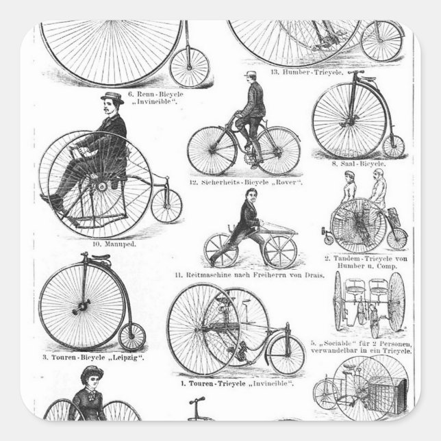 Sticker Carré Vélo à grande roue Penny Farthing (Devant)