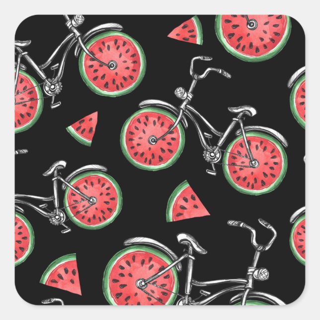 Sticker Carré Vélos à roue de pastèque, motif d'été. (Devant)