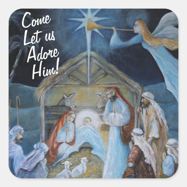 Sticker Carré Venez l'Adore !, Nativité de Noël (Devant)