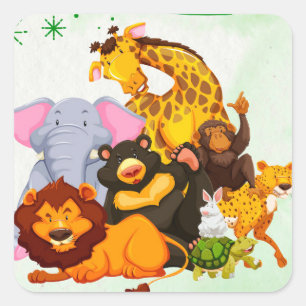 Sticker Carré Venez Rejoindre Le Pack Safari Animal Party