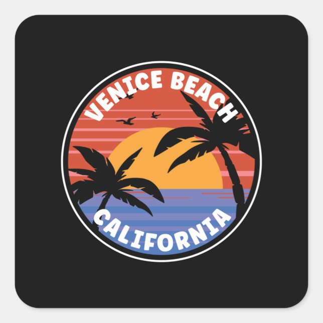 Sticker Carré Venice Beach California Sunset Paradise (Devant)
