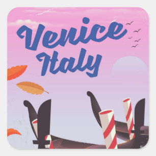 Sticker Carré Venice Italie Gondola imprimé de vacances.