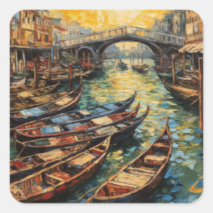 Sticker Carré Venise, Italie, en style van Gogh