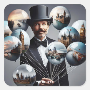 Sticker Carré Vente d'Imaginaire mignonne Ballons Villes