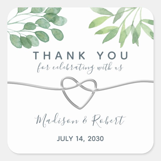Sticker Carré Verdure Eucalyptus Calligraphie Mariage Faveur (Devant)
