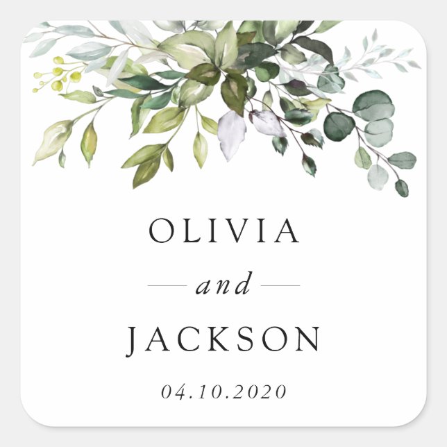 Sticker Carré Verdure, Feuilles d'Eucalyptus, Mariage botanique (Devant)