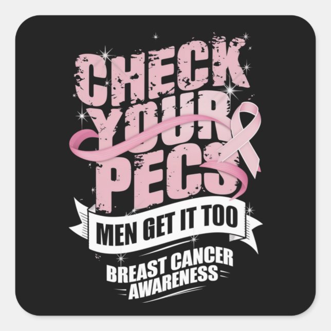 Sticker Carré Vérifiez votre Pecs Hommes Sensibilisation au canc (Devant)