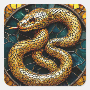 Sticker Carré Verre coloré serpent doré