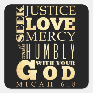Sticker Carré Vers scriptural chrétien de bible - 6:8 de Micah