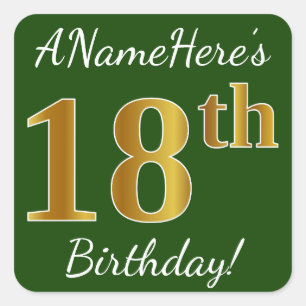 Sticker Carré Vert, anniversaire d'or de Faux 18ème + Nom fait