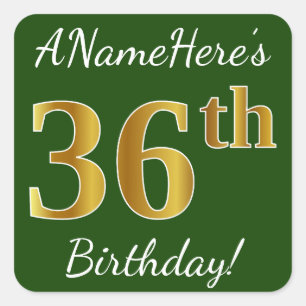 Sticker Carré Vert, anniversaire d'or de Faux trente-sixième +