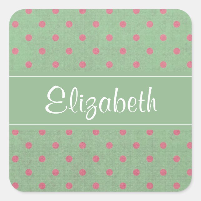 Sticker Carré Vert avec Pois roses Personnalisé (Devant)