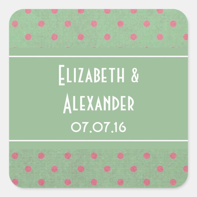 Sticker Carré Vert avec rose Pois mariage Faveur (Devant)