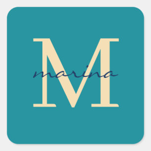 Sticker Carré Vert bleu monogrammé
