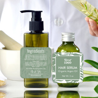 Sticker Carré Vert Botanique Tropical Feuilles Ingrédients Étiqu