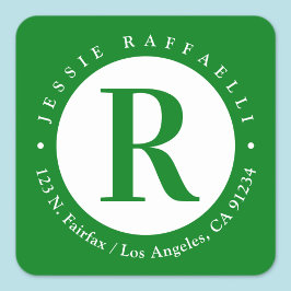 Sticker Carré Vert et blanc | Adresse de retour du monogramme