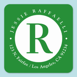 Sticker Carré Vert et blanc   Adresse de retour du monogramme