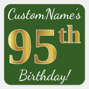 Sticker Carré Vert, Faux Gold 95e anniversaire + Nom personnalis