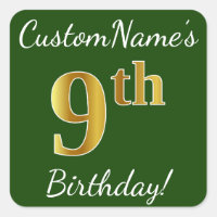 Vert, Faux Gold 9e anniversaire + Nom personnalisé