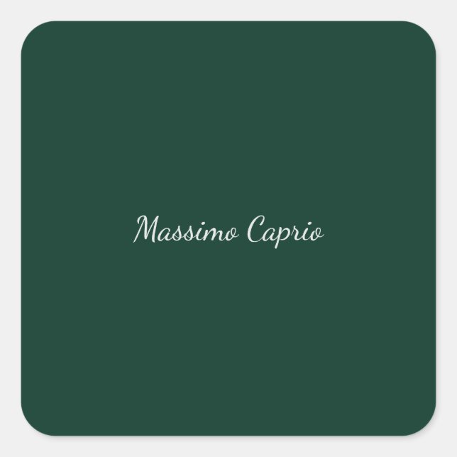 Sticker Carré Vert foncé Élégant Casual Propre Nom Écriture manu (Devant)