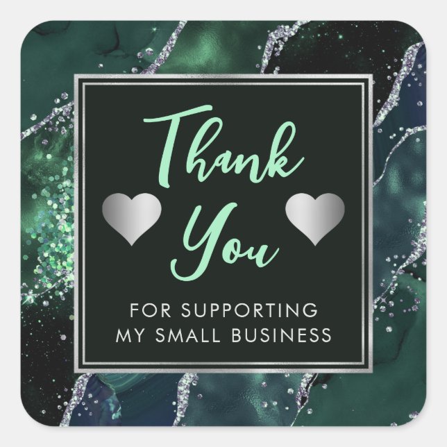 Sticker Carré Vert foncé et Parties scintillant argent Agate Pet (Devant)