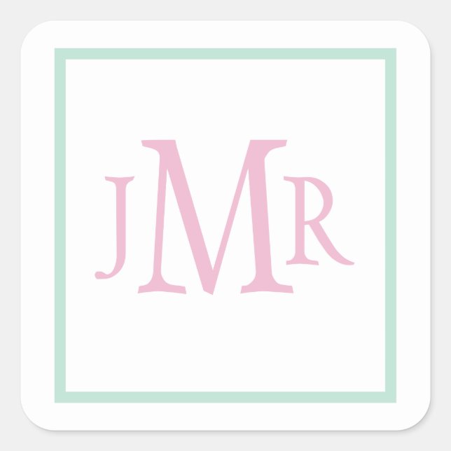 Sticker Carré Vert menthe Prépa et Monogramme rose  (Devant)