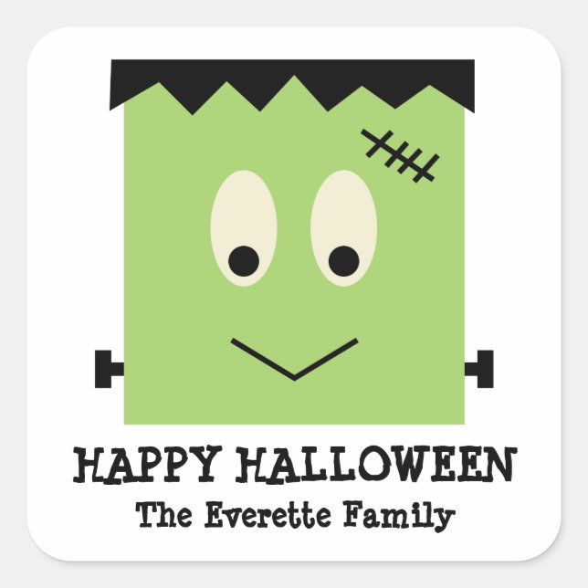 Sticker Carré Vert mignon Frankenstein heureux halloween faveur (Devant)