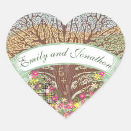 Sticker Carré Vert rose Jaune Floral Brown Chêne Mariage
