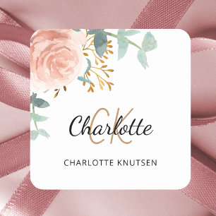 Sticker Carré Vert rose or rose rose fleurie Sweet 16