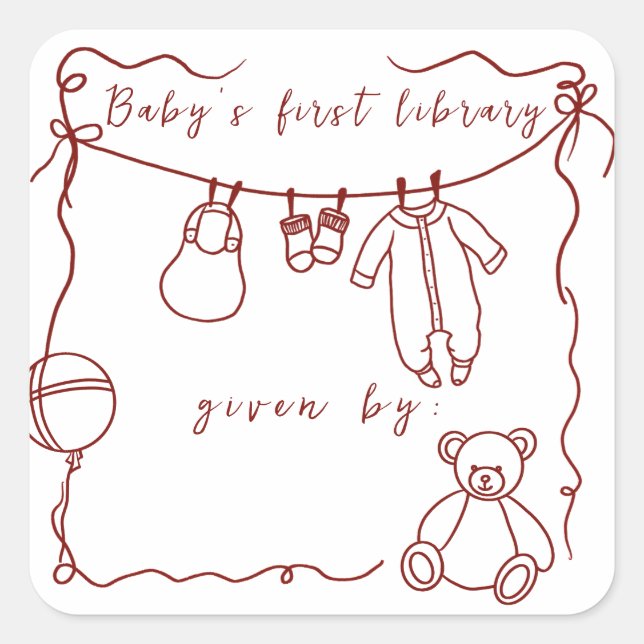 Sticker Carré Vêtements de bébé dessinés à la main - ex-libris (Devant)