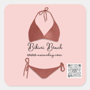 Sticker Carré Vêtements de Boutique Code Qr Bikini Rose Gold