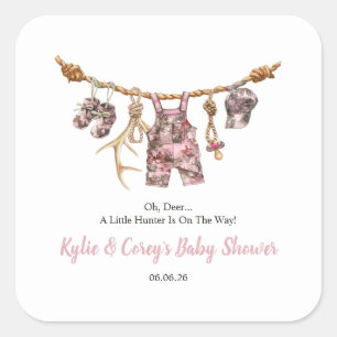 Sticker Carré Vêtements de chasse Corde à linge Rose Camouflage