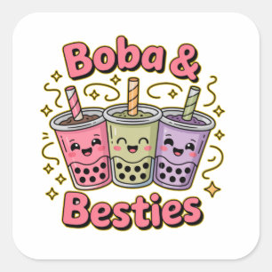 Sticker Carré Vibes BOBA & Besties - Parfait pour les amateurs d
