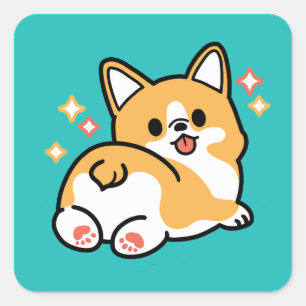 Sticker Carré Vibes Corgi Butt et Nap - Joli chien couché