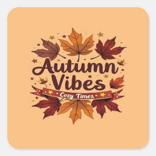 Sticker Carré Vibes d'automne Confortable Feuilles d'automne Des