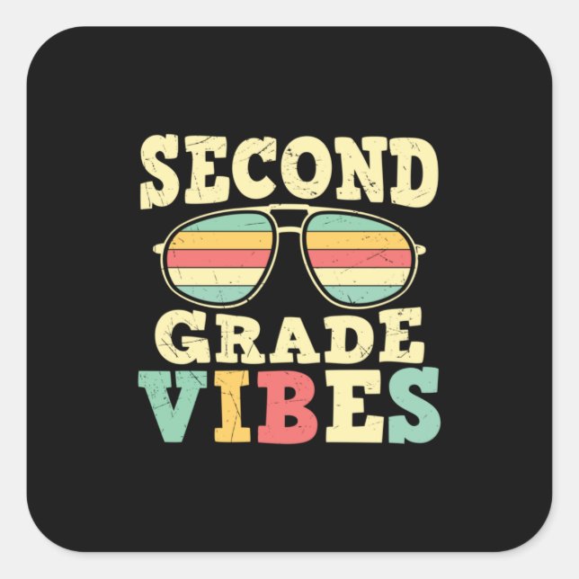 Sticker Carré Vibes de 2e année pour enseignant de 2e année (Devant)
