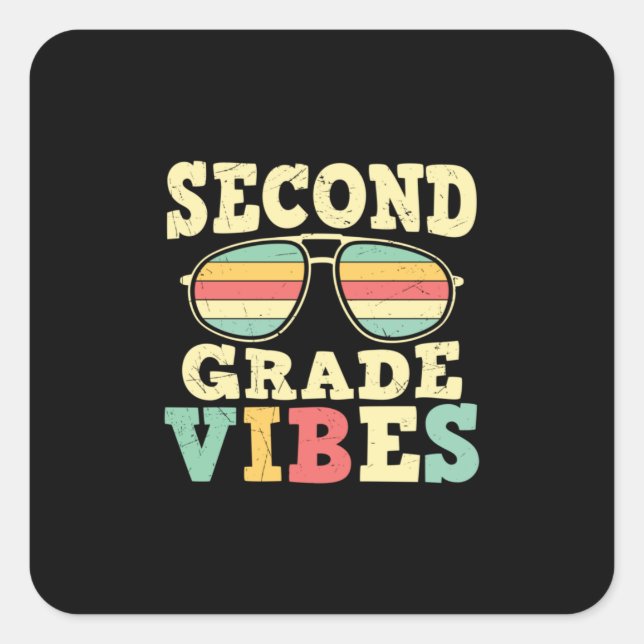 Sticker Carré Vibes de 2e année pour enseignant de 2e année (Devant)