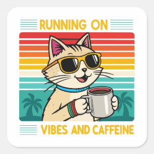 Sticker Carré Vibes de café rétro - Amoureux de caféine amusant