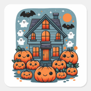 Sticker Carré Vibes de la saison effrayante Citrouilles d'Hallow