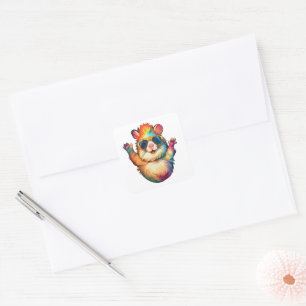 Sticker Carré Vibes de paix Rainbow Hamster