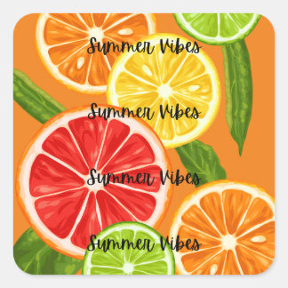 Sticker Carré Vibes d'été Conception agrumes, Graphique de fruit