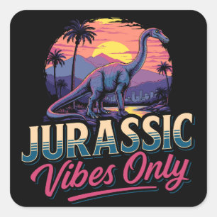 Sticker Carré Vibes Jurassiques Seulement Dinosaure Retro Sunset