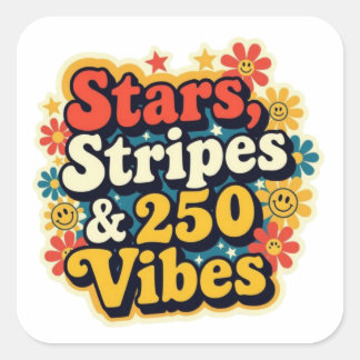 Sticker Carré Vibes rétro 250ème 4 juillet patriotique