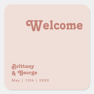 Sticker Carré Vibes rétro simples   Bienvenue du Mariage rose pâ