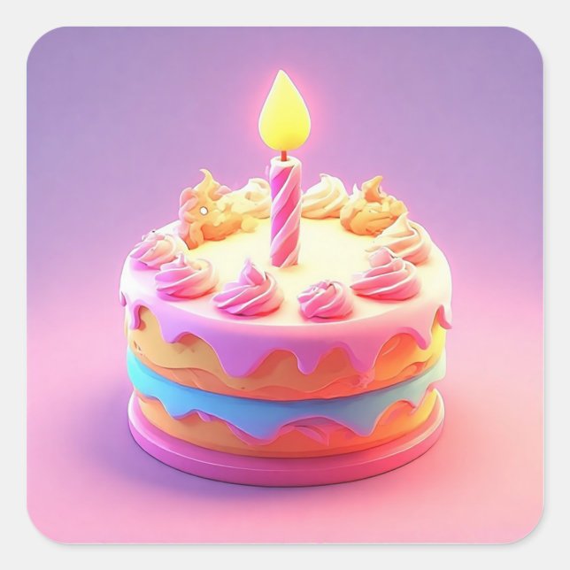 Sticker Carré Vibrant gâteau d'anniversaire avec bougie (Devant)